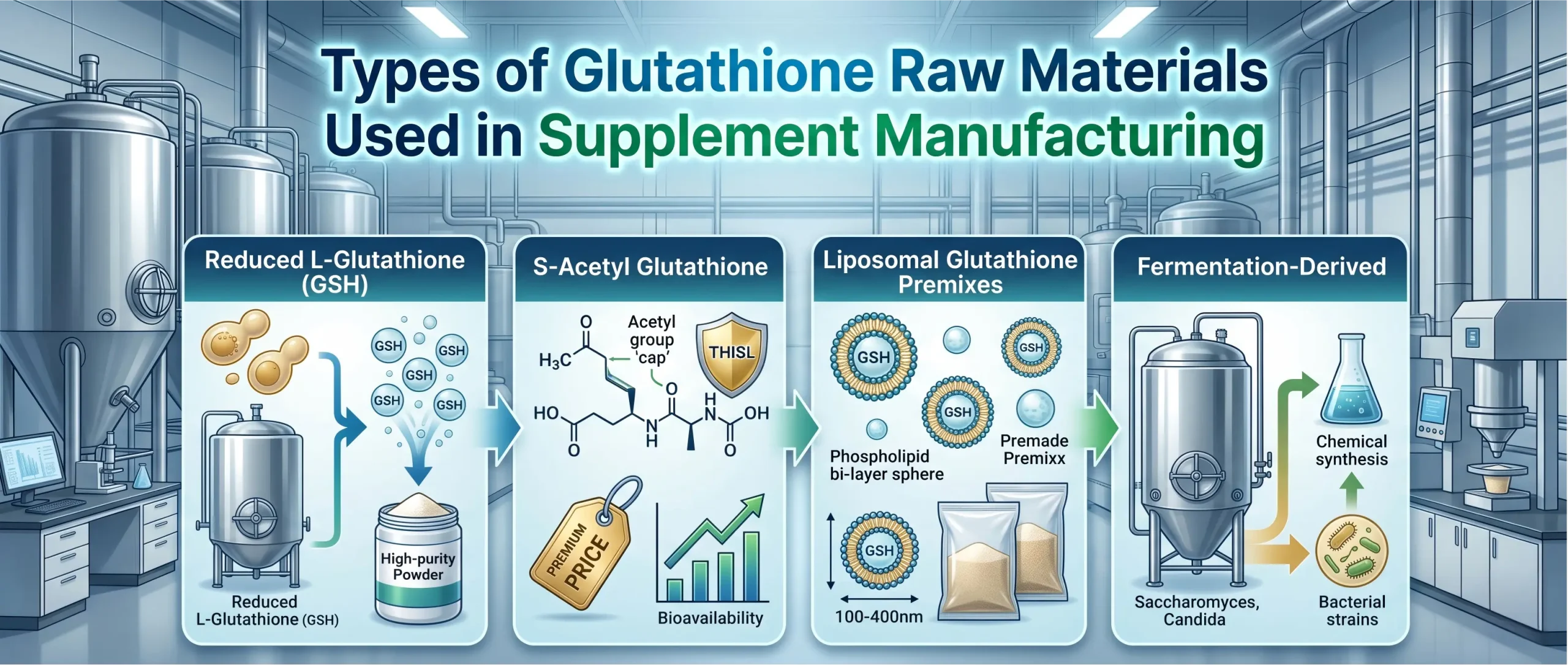 Types of Glutathione Raw Materials Used in Supplement Manufacturing